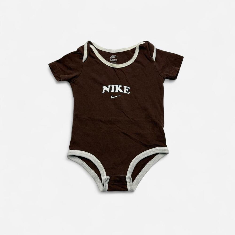Nike Baby Infant Brown White Trim Logo Bodysuit One Piece 6-9 Months